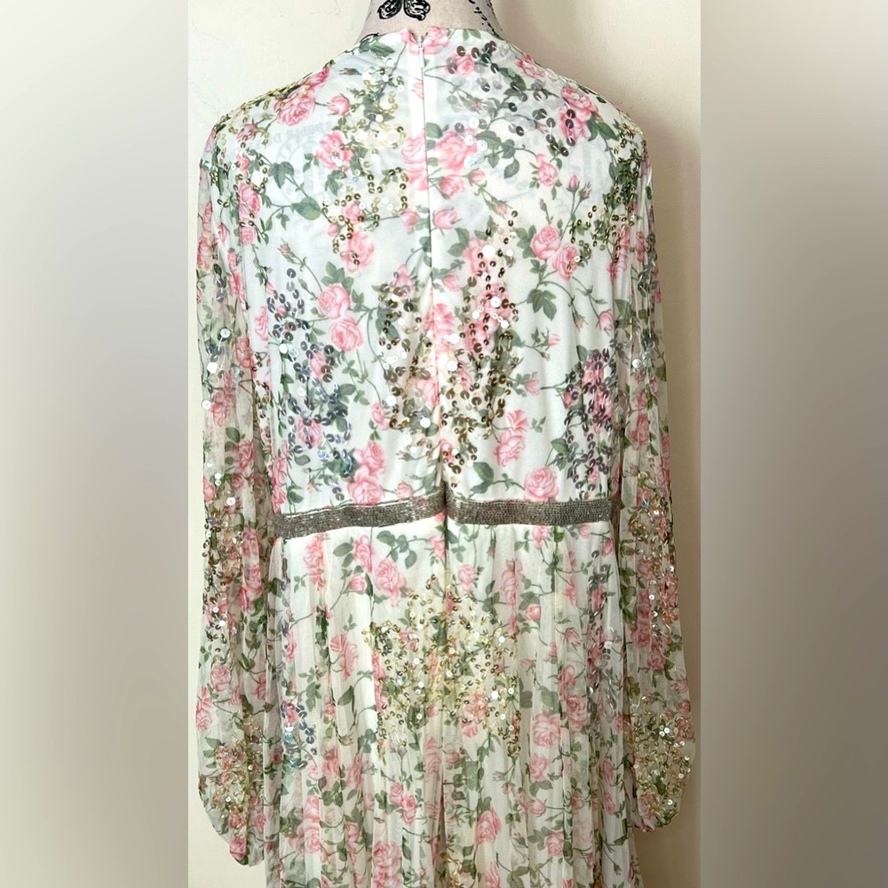 Mac Duggal Floral Midi Dress - White and Pink - Picture 11 of 16